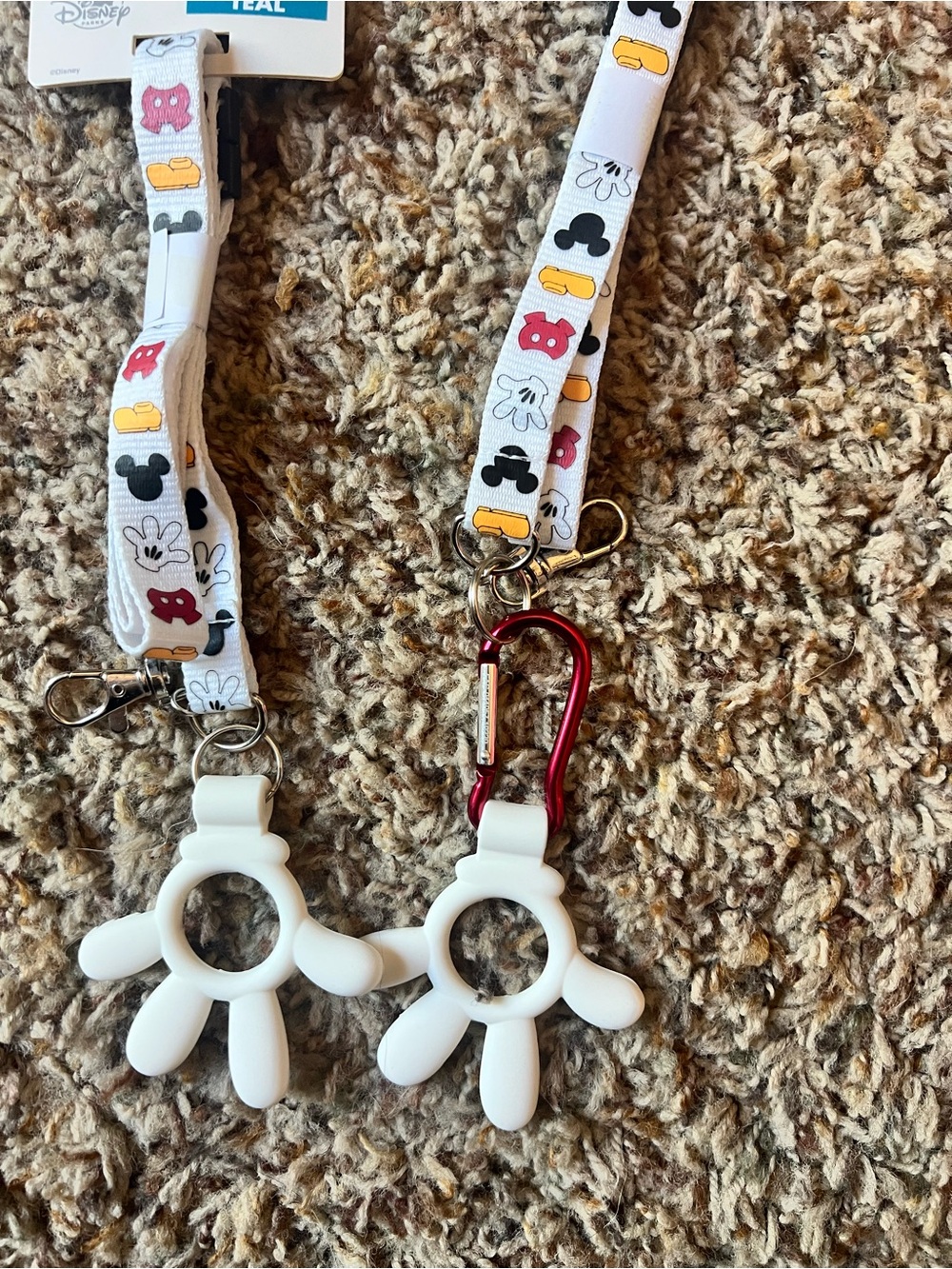 Disney White Lanyard with Multicolor Mickey Icons and White Glove Holder